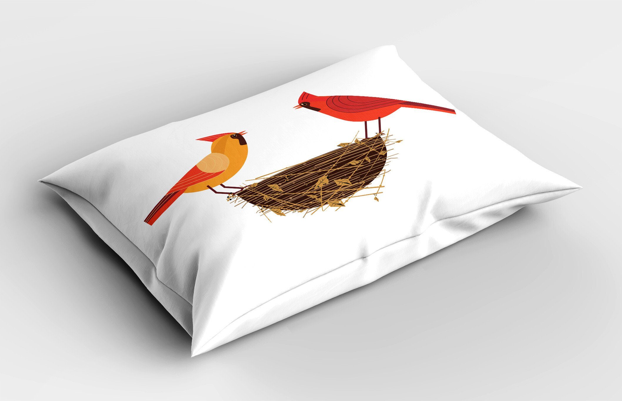 Kissenbezüge Dekorativer Stück), (1 Cardinals Abakuhaus Gedruckter King Voliere Standard Kissenbezug, Paar Size Red Nest