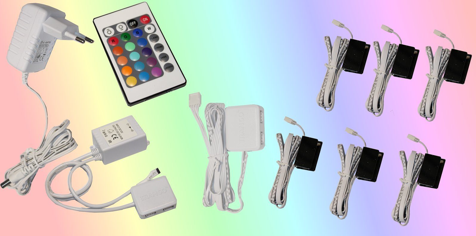TRANGO LED Glaskantenbeleuchtung, 6er Set RGB günstig online kaufen