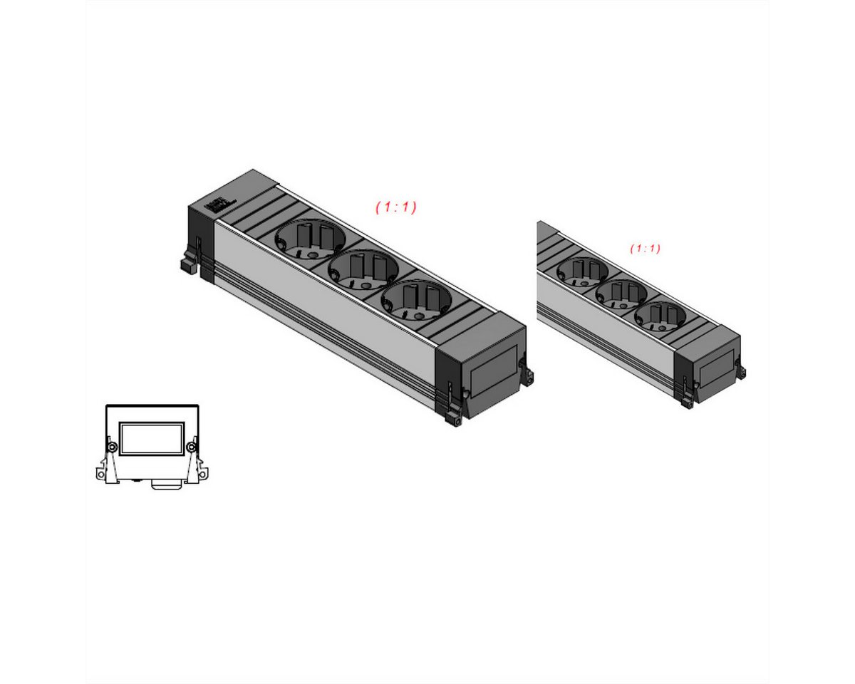 Thumbnail - Bachmann Power Frame 3x Schutzkontakt kurz Einbau-Tischsteckdosenleiste (Kabellänge 0.2 m)