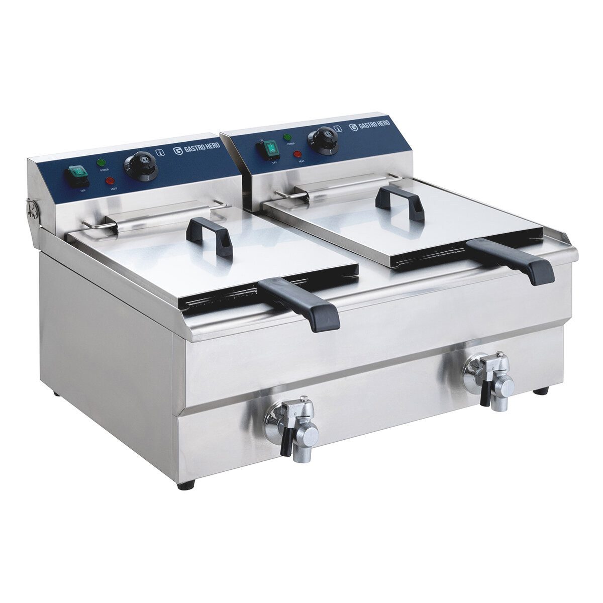 GastroHero Fritteuse Elektro Doppel Fritteuse 2x13 Liter 10 kW Edelstahl Ablasshahn, 10000 W