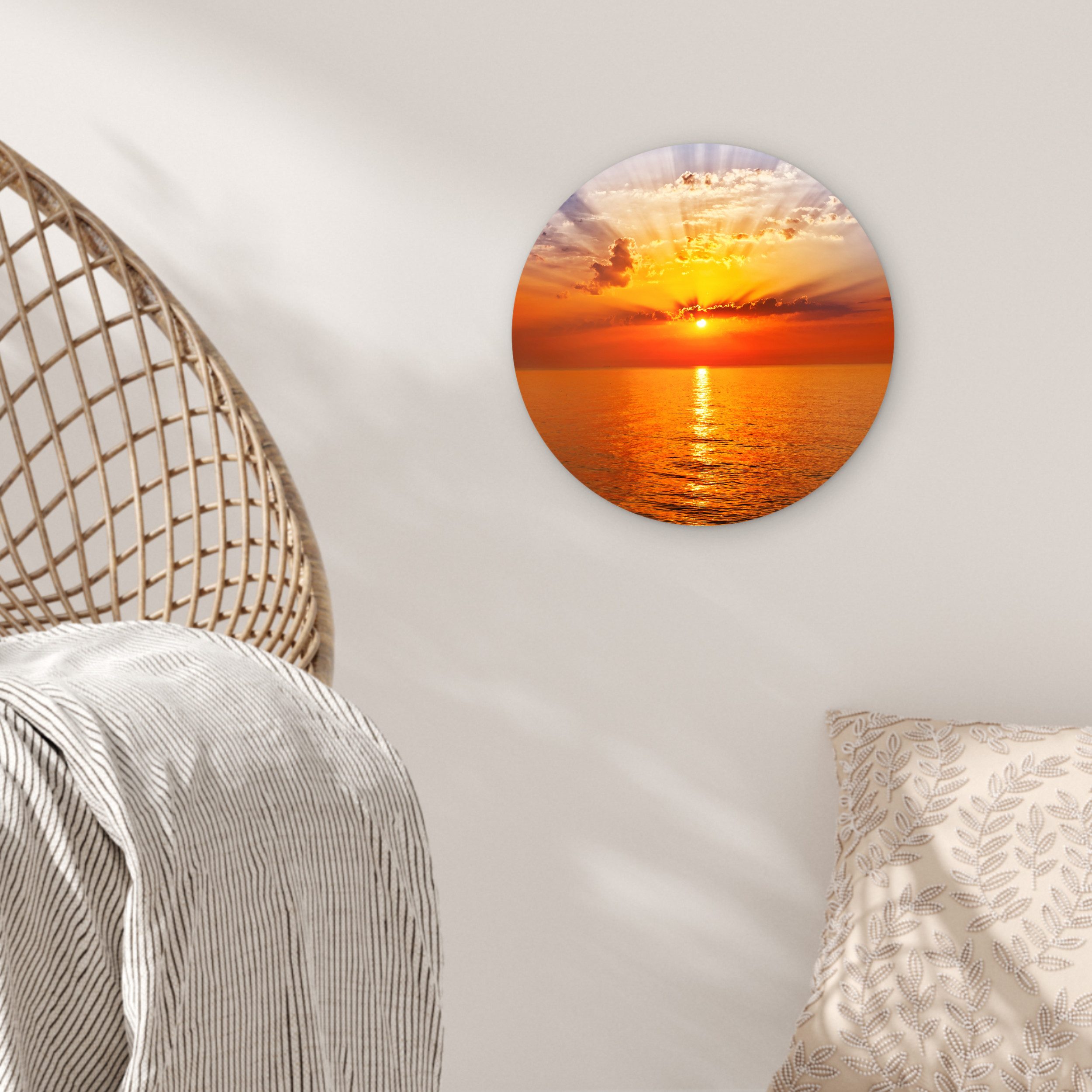 MuchoWow Gemälde Sonnenuntergang - Meer - Himmel - Orange - Horizont - Wasser, Fotodruck (1 St), Kreis Wanddekoration, Rundes Wandbild, 30x30 cm – Bild 4 von 5