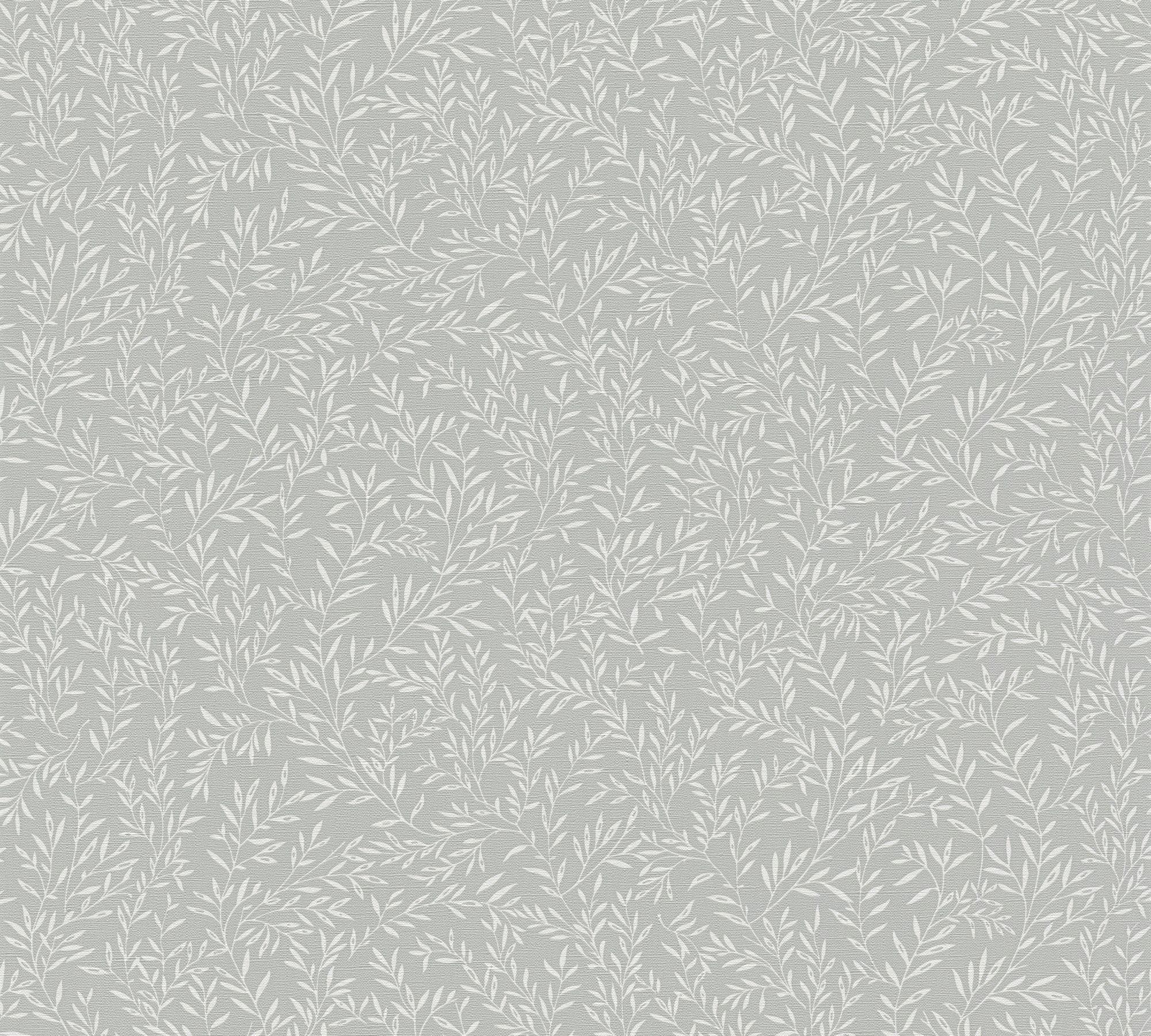Floral, Landhaustapete St), Grau,Weiß geprägt, (1 A.S. Blätterranke Natur-Tapete Création matt, mit Vliestapete