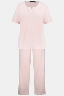 Ulla Popken Pyjama Pyjama Tunika-Ausschnitt Satinpaspel 3/4-Arm
