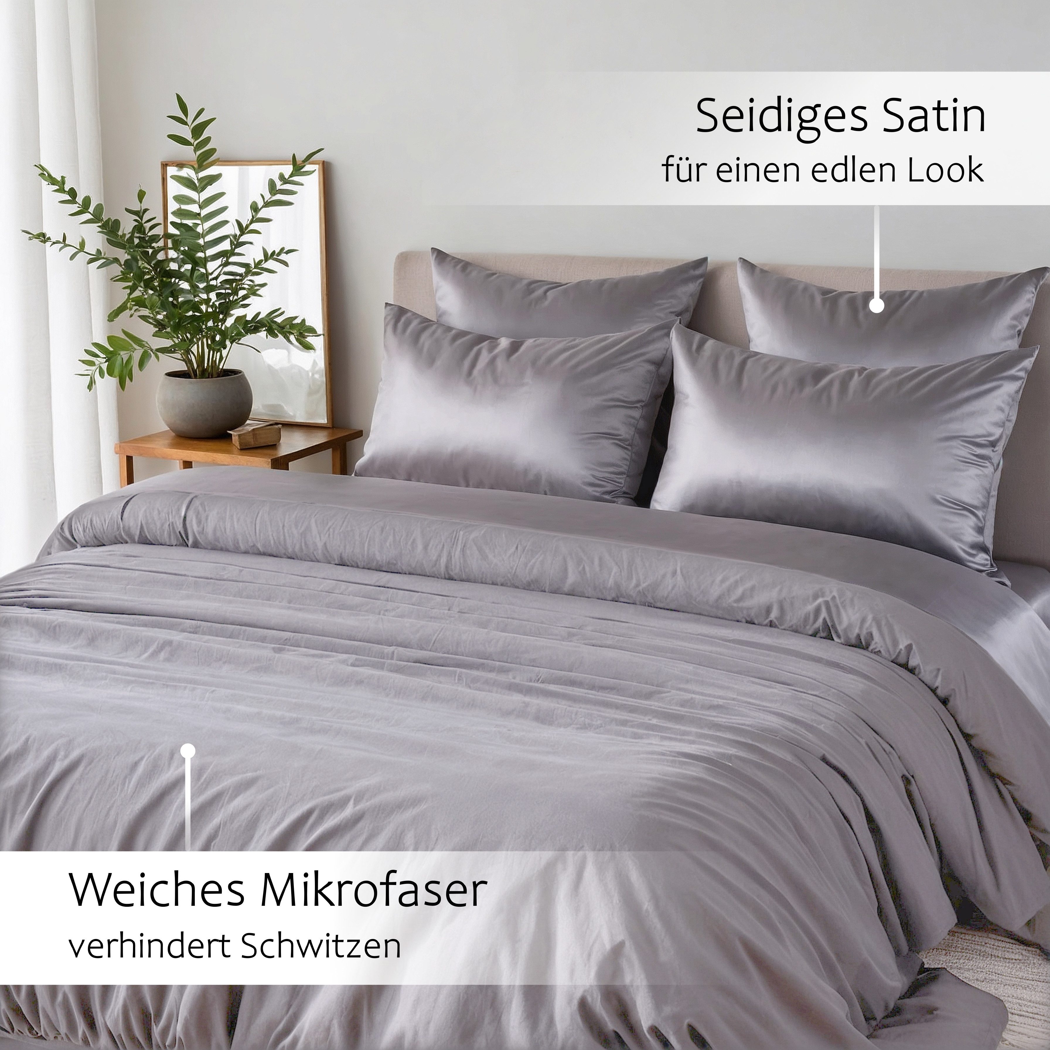 Cozyor Wendebettwäsche Satin glänzend matt 135x200, 155x200, 155x220, 200x200 cm extra weich, Satin & Mikrofaser, 2 teilig, Edel und hochwertig – Bild 4 von 5