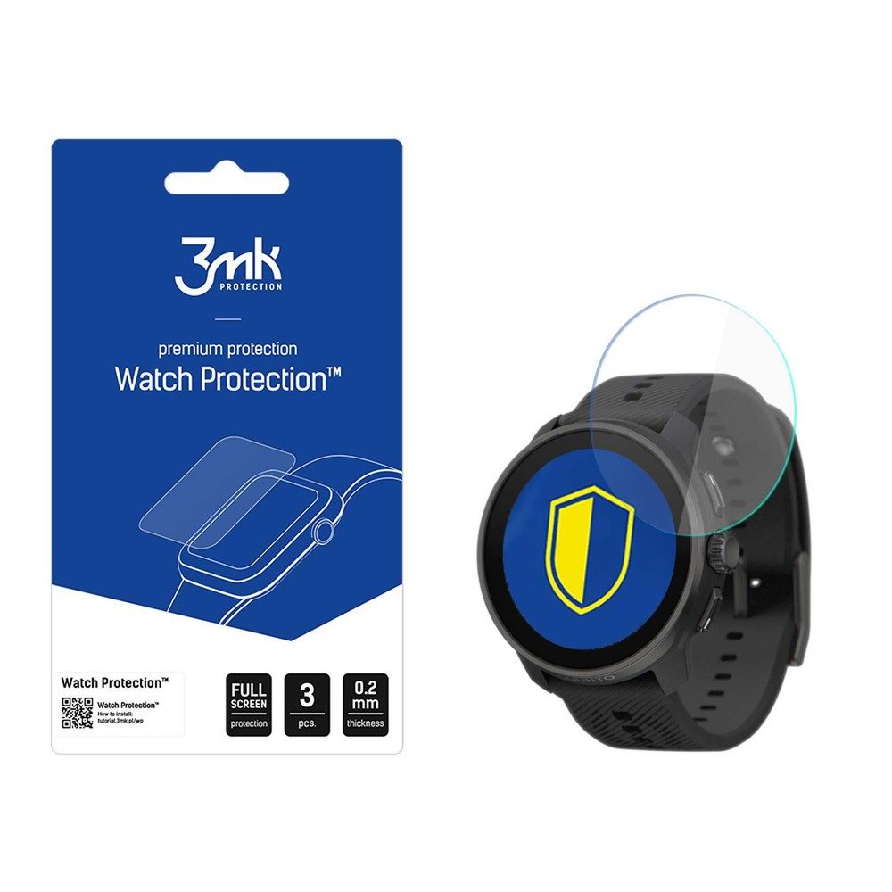 3MK Displayschutzglas Schutzglas Uhrenglas Smartwatchschutz für Suunto Race S, Spar-Set, 3 Stück, 250 % stärker, Vollflächenschutz, 0,2 mm dünn