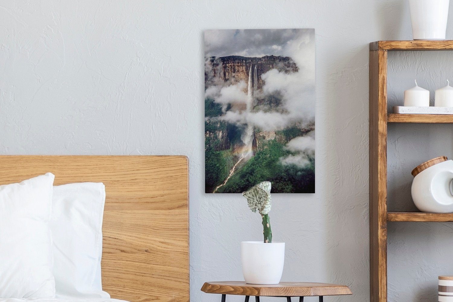 cm Leinwandbild Leinwandbild (1 Wasserfall - Wolken - St), Berg, OneMillionCanvasses® Gemälde, Zackenaufhänger, bespannt fertig inkl. 20x30