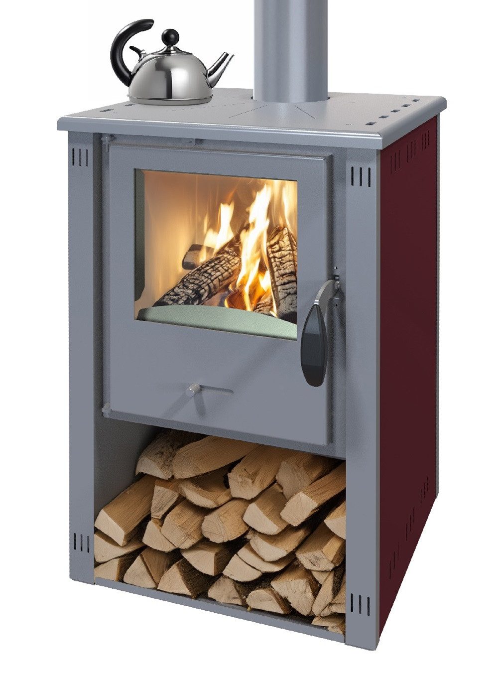 ECOfoxx Kaminofen Pella bordeaux mit Herdplatte günstig online kaufen