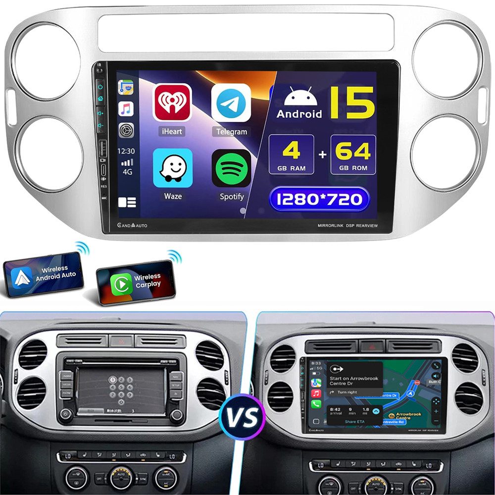 ESSGOO 9" Für VW Tiguan 5N 2010-2016 Type-C Double DIN Doppelknopf Autoradio (Digitalradio (DAB), RDS, FM, AM, 4+64GB optional, Apple Carplay Android Auto GPS Navi WIFI BT SWC EQ)