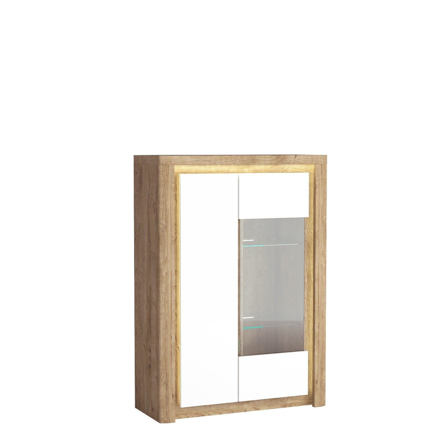 Masseno Glasvitrine VARUS 141 x 100 cm Vitrine Vitrinenschrank mit 2 Türen Eichefarben
