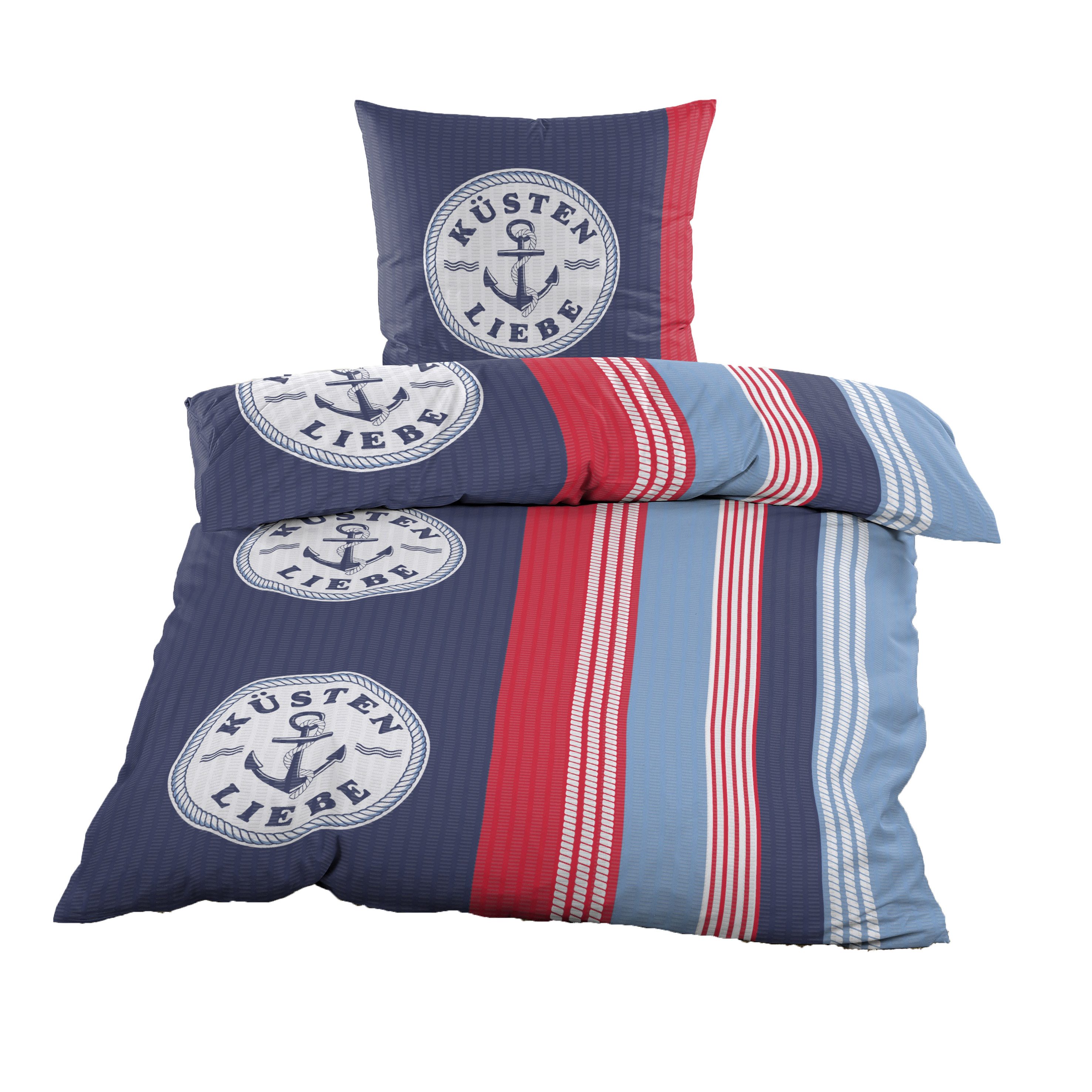 Casa Colori Bettwäsche Seersucker Bettwäsche 135x200 Küstenliebe, Seersucke günstig online kaufen