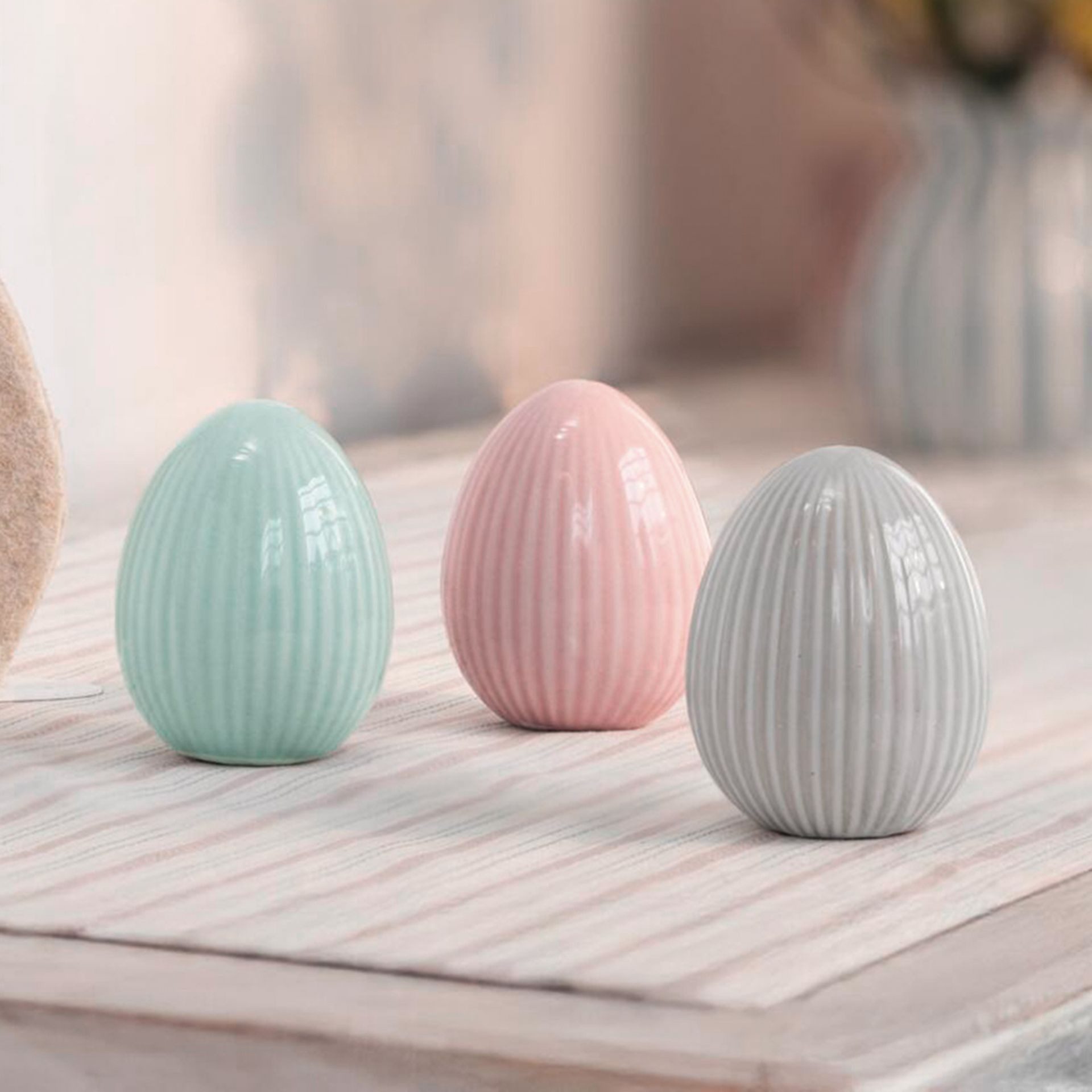 Home-trends24.de Osterei Ostereier Pastell Eier Ei Deko Ostern weiß blau rosa 3er-Set (3 St)
