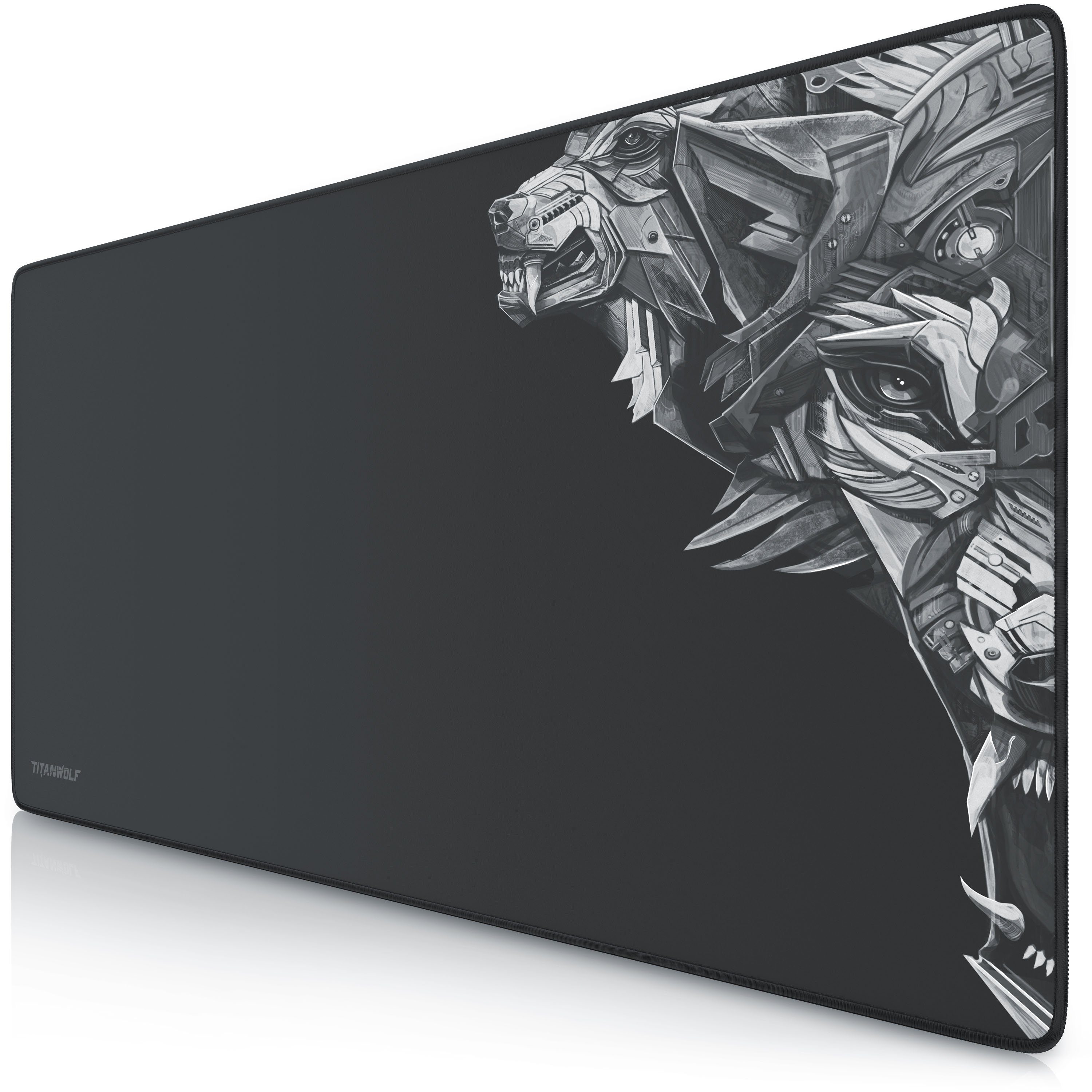 Titanwolf Gaming Mauspad XXL Speed Mousepad 900 x 400 x 3 mm, große Tischunterlage (1-St), rutschfest, abwaschbar, Geschwindigkeit & Präzision, Wolfmotiv rechts