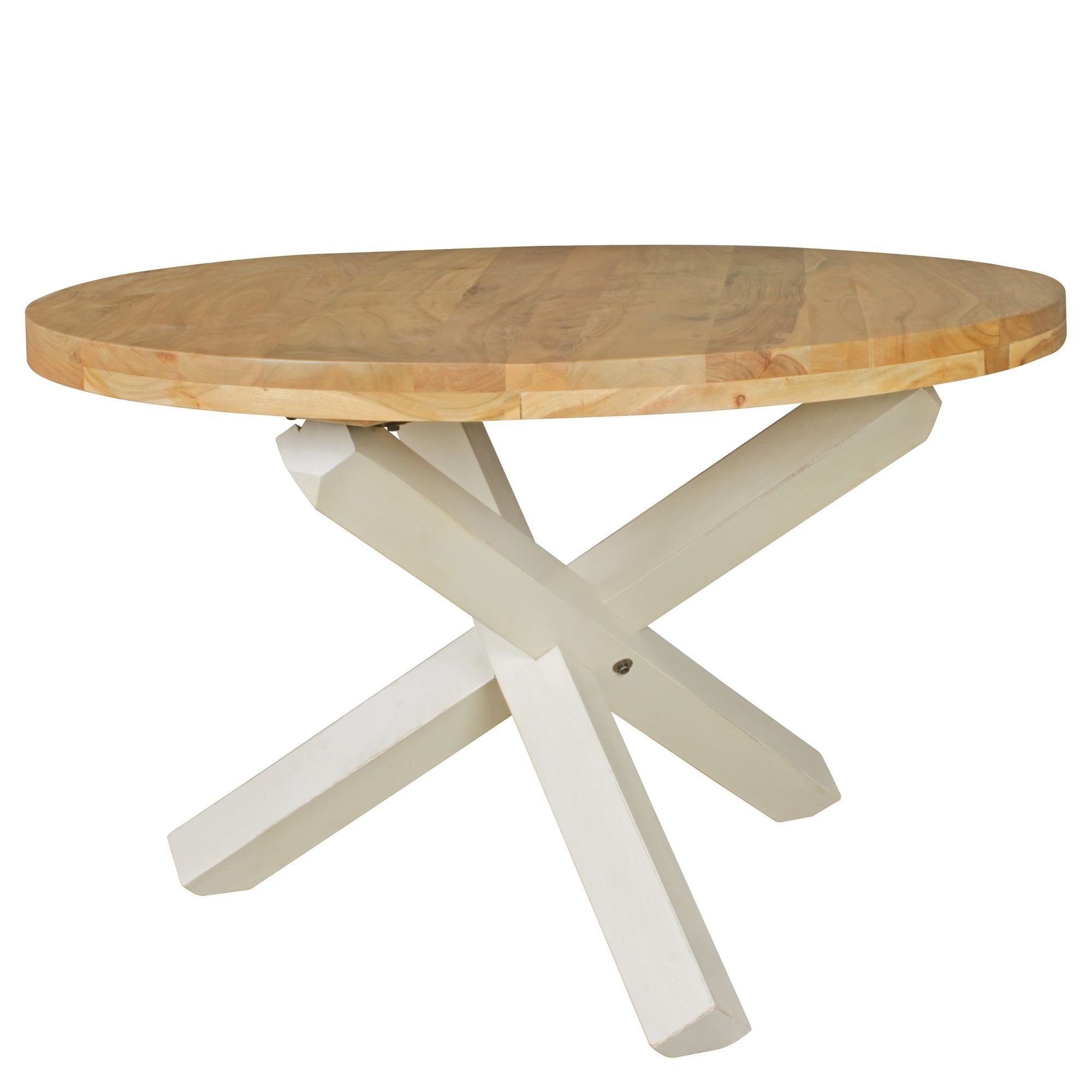 KADIMA DESIGN Esstisch TEKO - Runder Massivholz Esszimmertisch, Ø120cm, Sheesham Holz Beige | Weiß | Beige