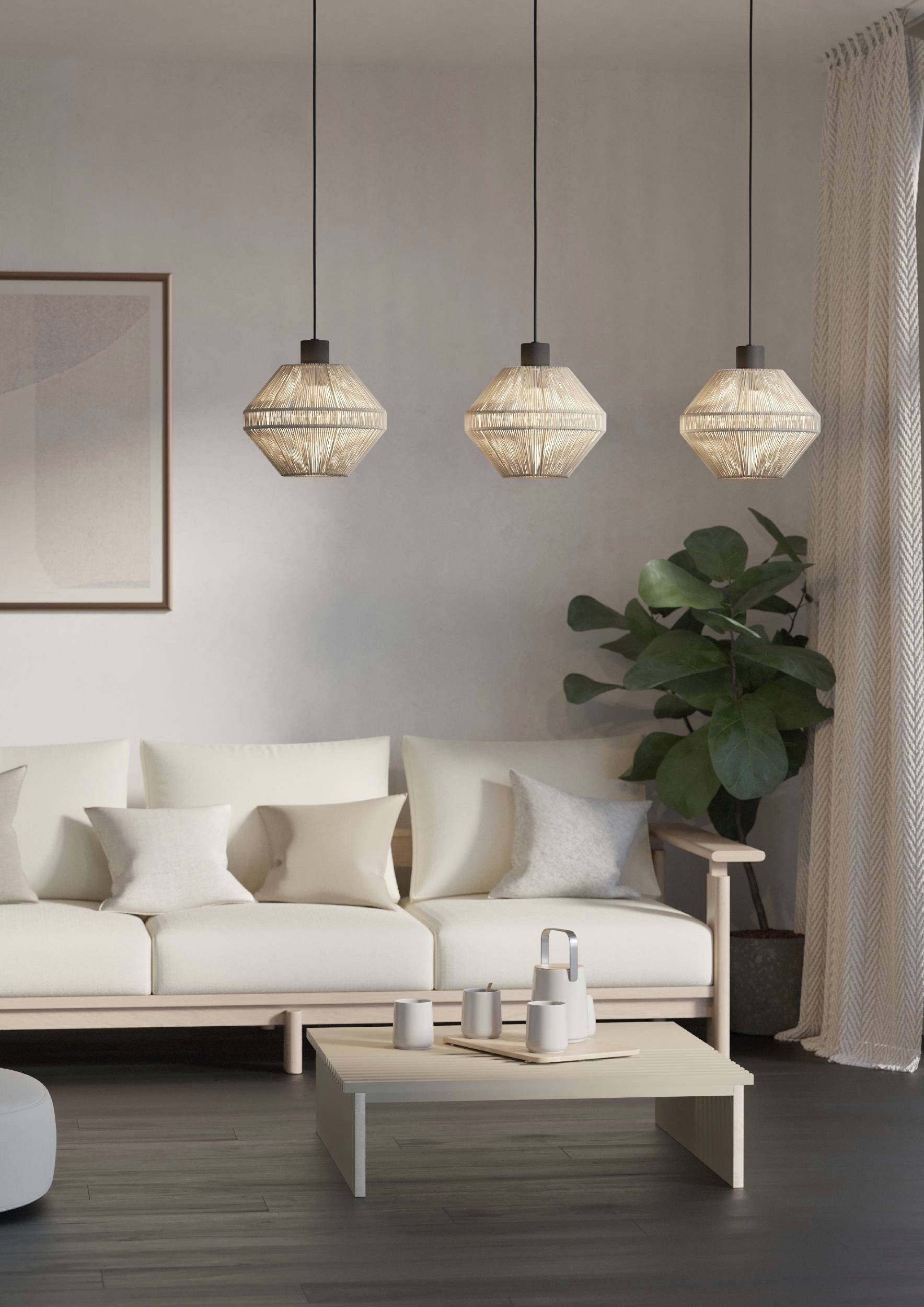 EGLO Hängeleuchte Midsumer Hängelampe, Esszimmerlampe japanisch, Metall und Textil, E27, ohne Leuchtmittel, Hängeleuchte - L92 x B22 x H110 cm - schwarz - 3X40W exkl.