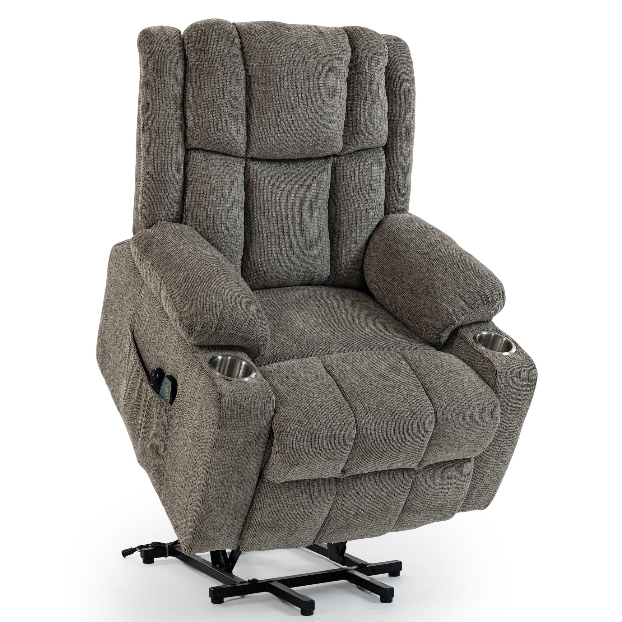 KLAM HOME Relaxsessel TV-Massagesessel mit Aufstehfunktion, Wärme & 4D-Vibration (Relaxsessel mit Remacro-Motor,Fernbedienung & Edelstahl-Getränkehalter), Senioren-Sessel für Wohnzimmer, Home-Office & Gästezimmer