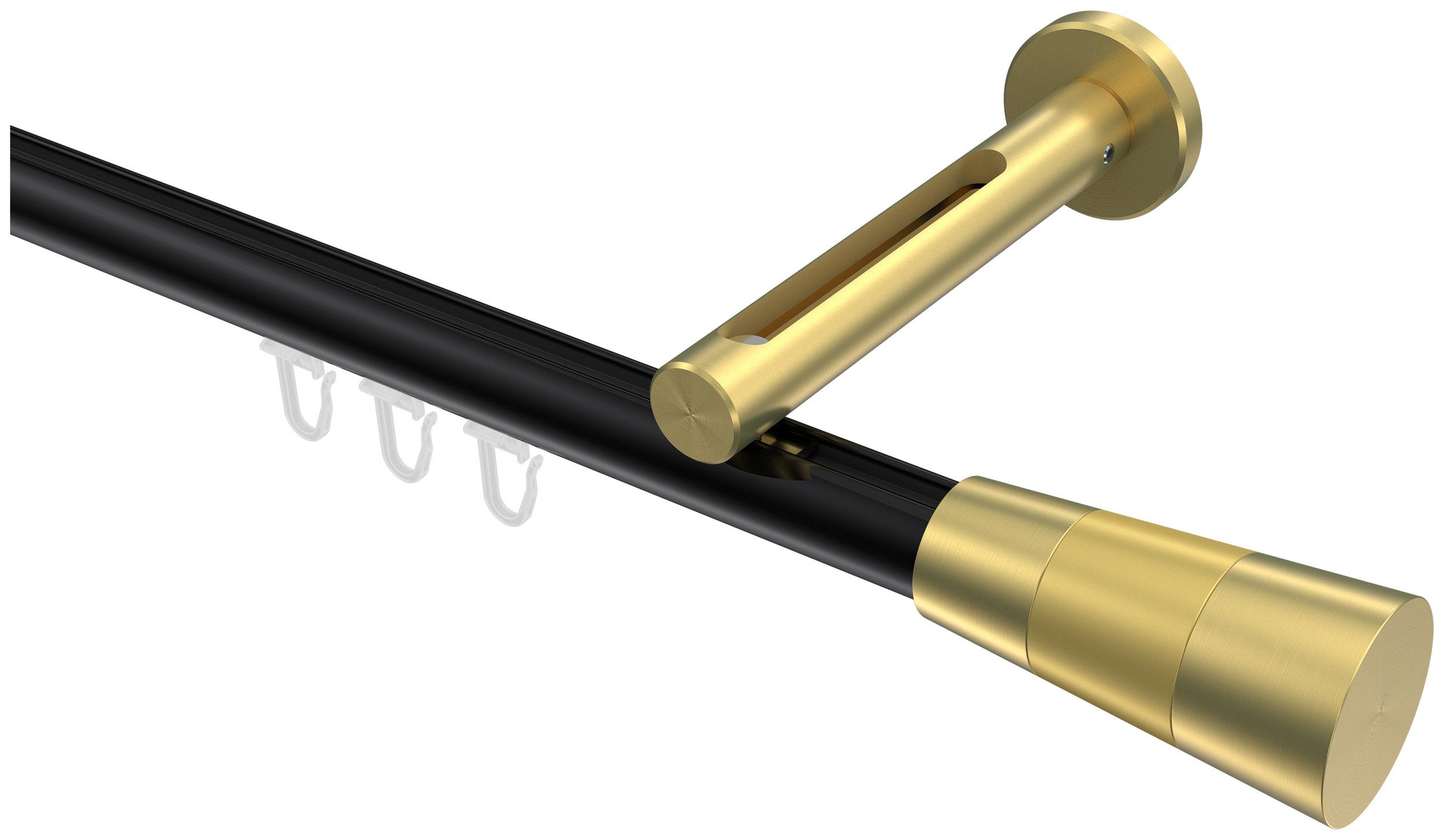 INTERDECO Innenlaufschiene Siteno Tanara, Ø 20 mm, 1-läufig, Fixmaß, kürzbar, Wandmontage, Aluminium, Schwarz / Messing-Optik / Bicolor