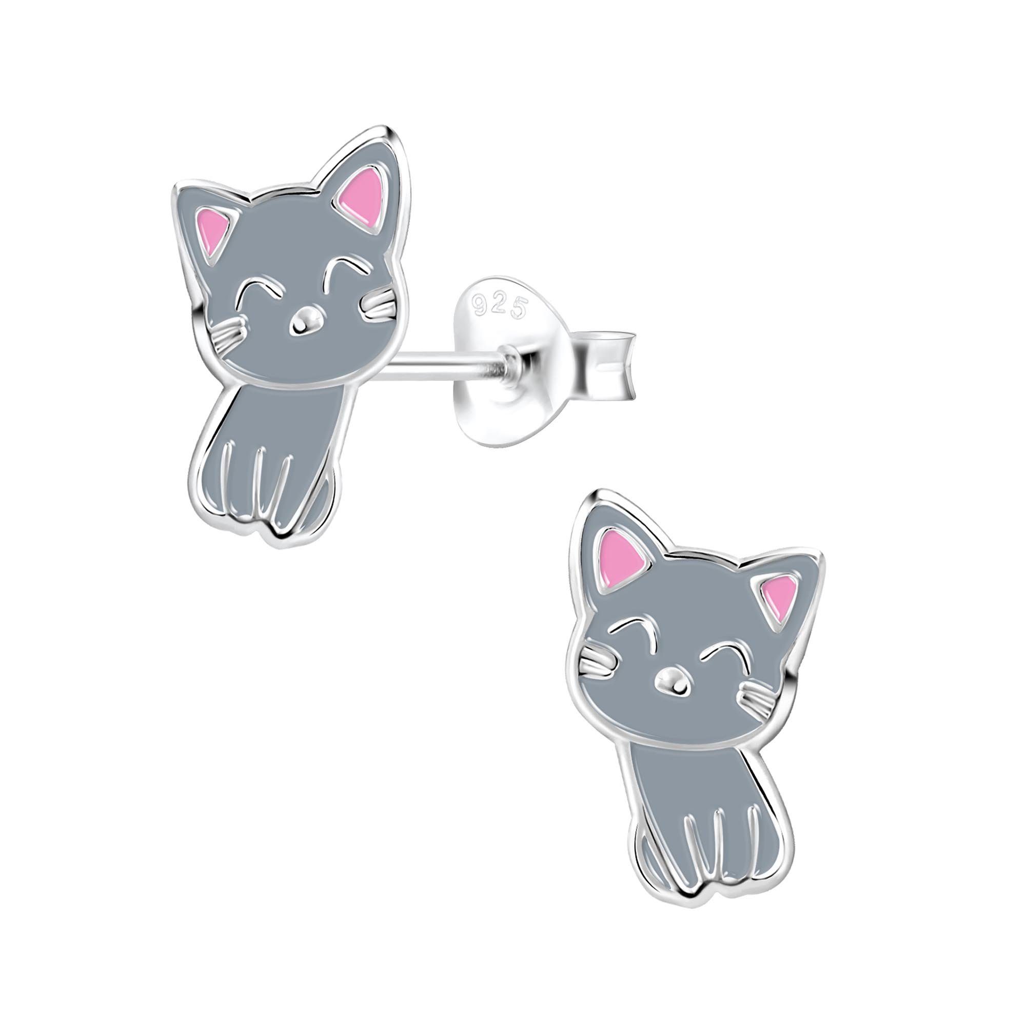 schmuck23 Paar Ohrstecker Kinder Ohrringe Katze 925 Silber, Kinderschmuck