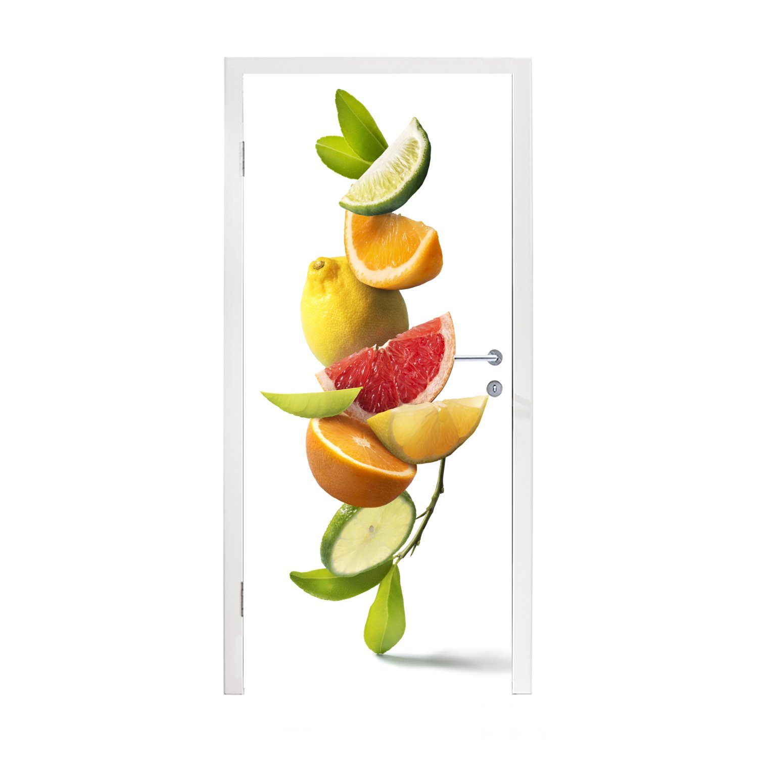 erste Klasse MuchoWow Türtapete Weiß, - Türaufkleber, Fototapete (1 cm Matt, für St), Tür, bedruckt, 75x205 Zitrusfrüchte Obst 