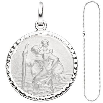 Schmuck Krone Goldkette Amulett Christopherus & Halskette 42cm, 925 Silber, Silber 925