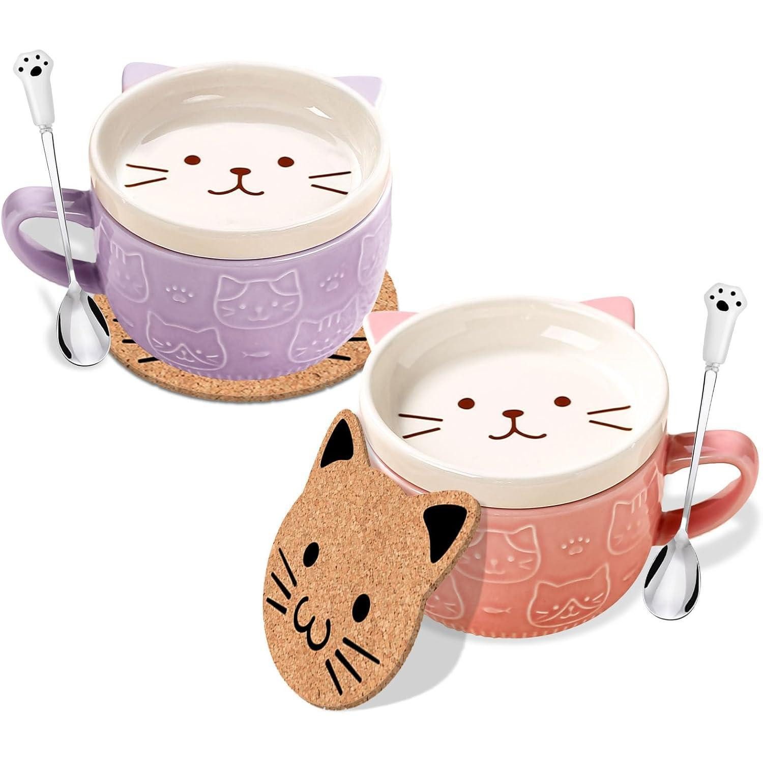 LuxusKollektion Tasse Kaffeetassen personalisierte Katze Lila&rosa 2er Set