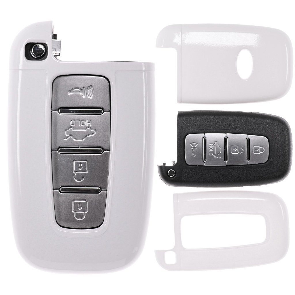 mt-key Schlüsseltasche Autoschlüssel Hyundai SMARTKEY Kia Weiß, Sportage für Tucson Schutzhülle i40 i30 KEYLESS Elantra Hardcover