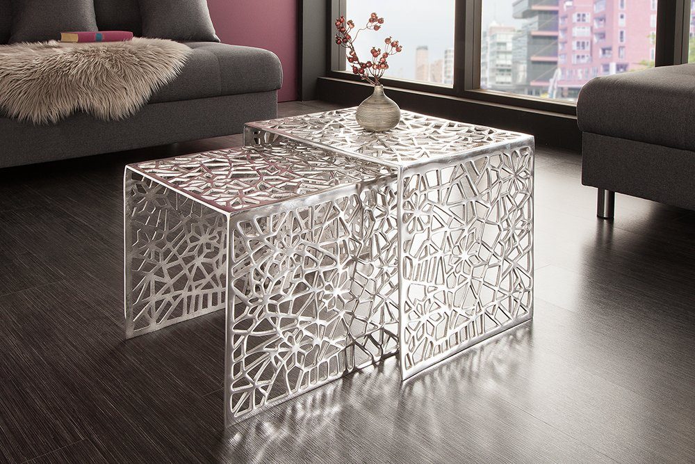 riess-ambiente Couchtisch ABSTRACT 49cm silber (Set, 2-St), Wohnzimmer · Metall · eckig · Handarbeit · Gap Design · Modern