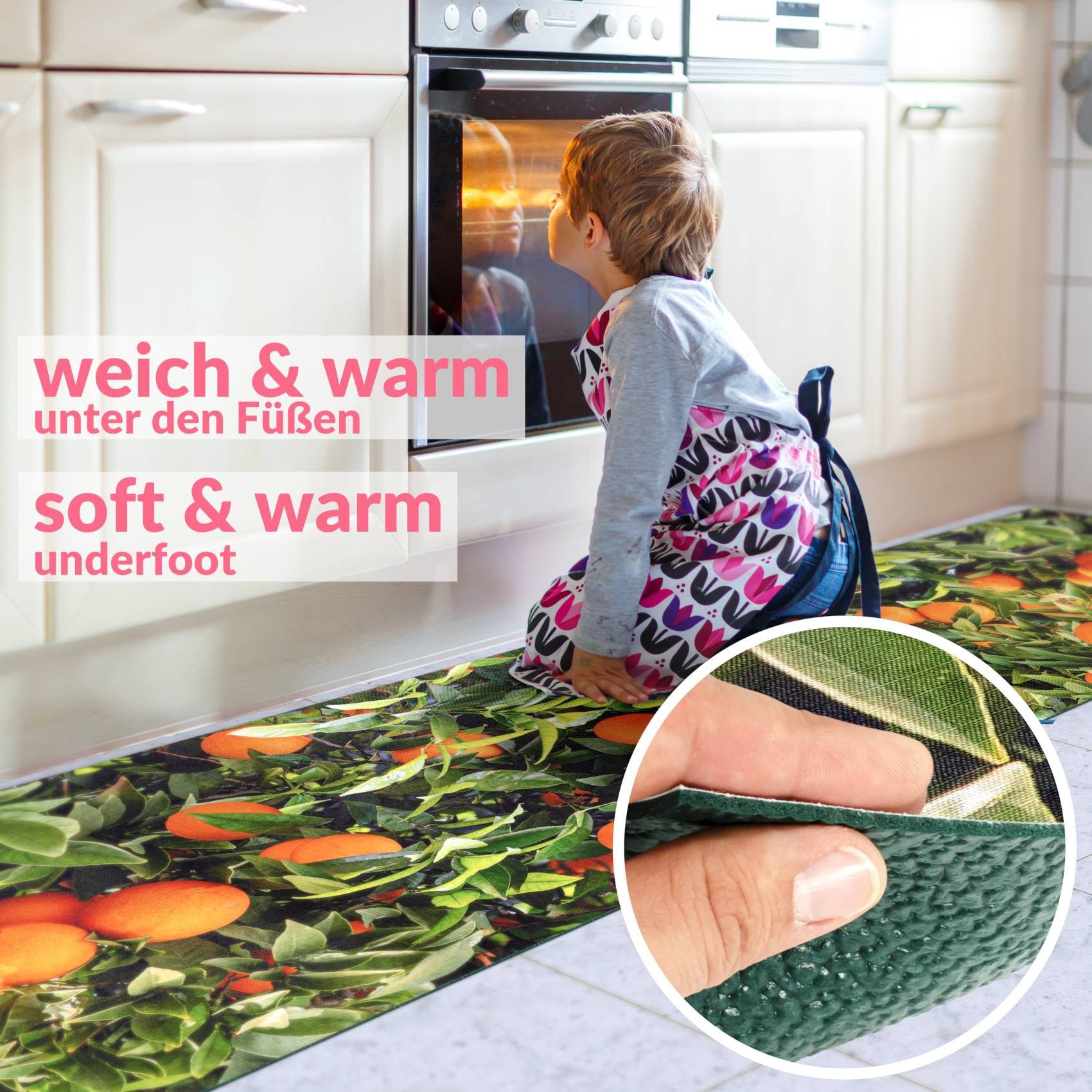ANRO Küchenläufer Hochwertig GreenLine Flurläufer Teppichläufer Textil, Eckig, Bodenläufer 100x52cm Orangen Natur pflegeleicht