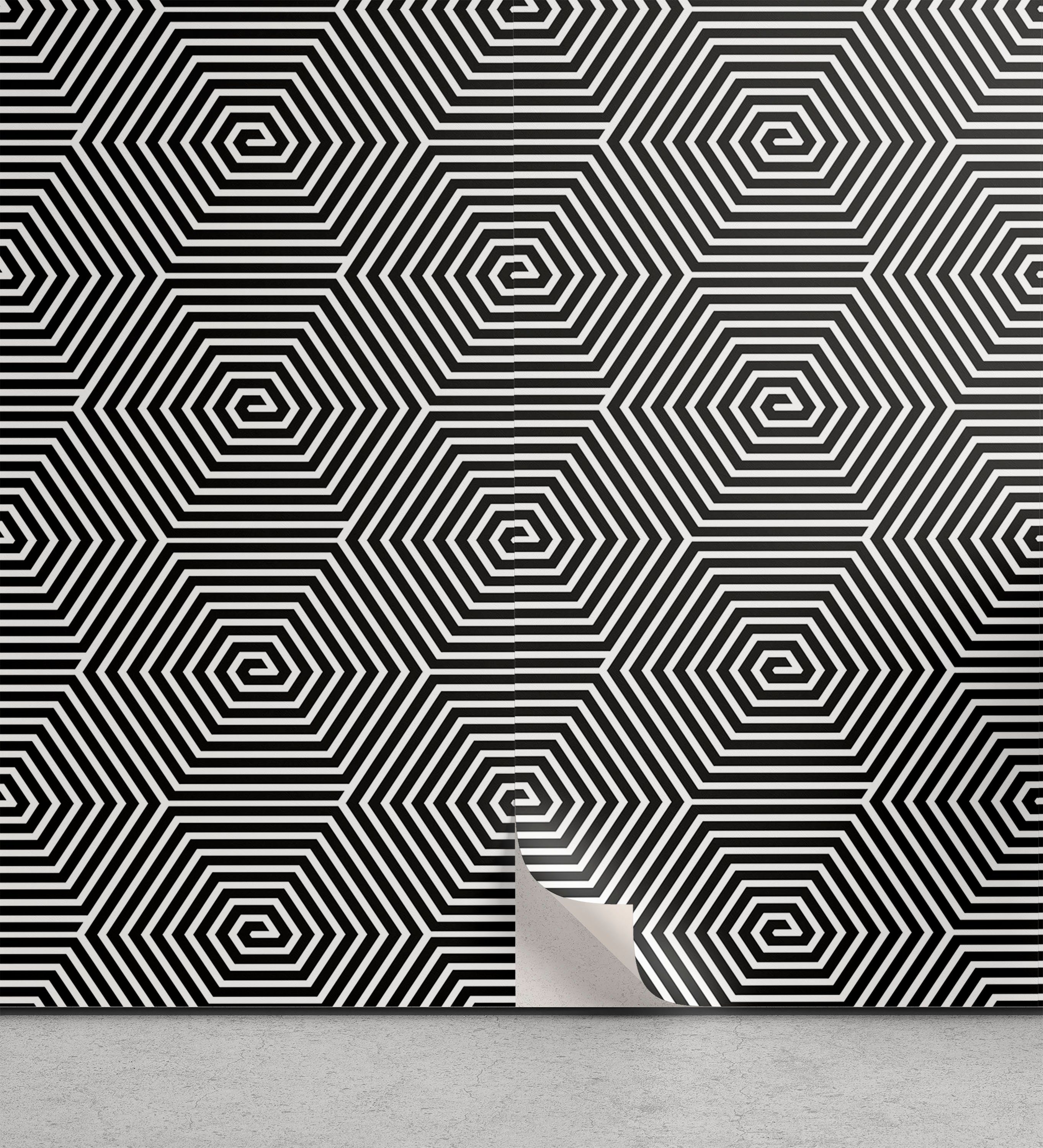 Abakuhaus Vinyltapete selbstklebendes Wohnzimmer Küchenakzent, Schwarz und weiß Spirallinien