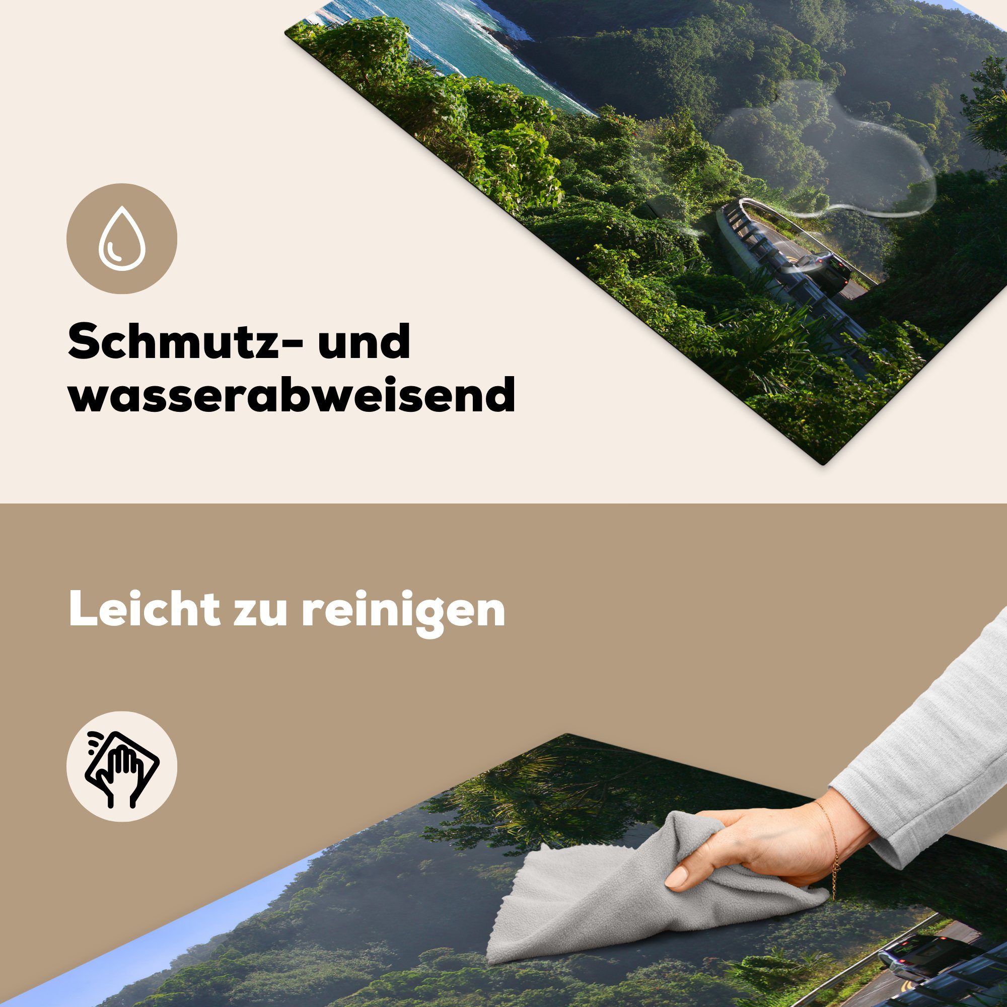 (1 für Schutz Hawaiis Highway, die Induktionskochfeld Ceranfeldabdeckung und Hana 81x52 küche, der Herdblende-/Abdeckplatte cm, Vinyl, MuchoWow Natur tlg),