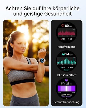 LLKBOHA Damen's Telefonfunktion Fitness-Tracker IP68 Wasserdichte Smartwatch (1,39 Zoll, Android/iOS), mit Benachrichtigung, 113 Sportmodi, Herzfrequenzmonitor Schlafmonitor