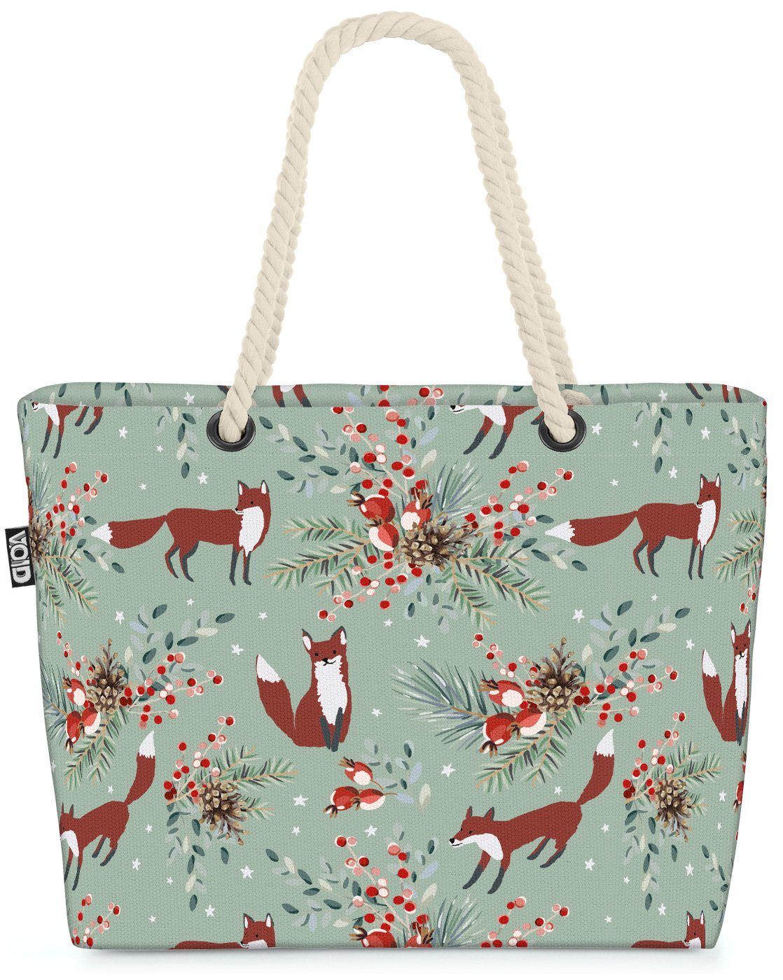 VOID Strandtasche (1-tlg), Fuchs Wald mint Beach Bag Waldtiere Pflanzen Weihnachten Winter Sommer Märchen