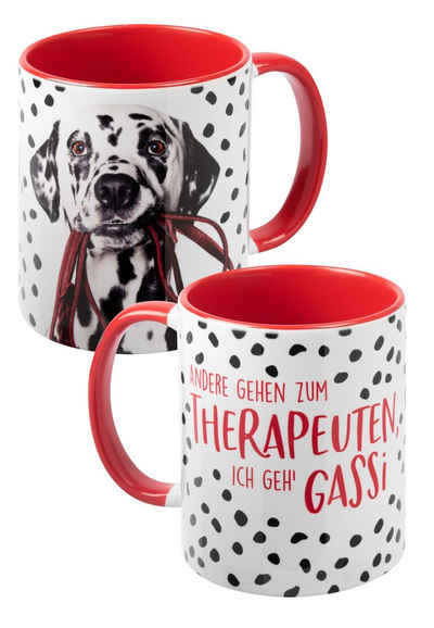 United Labels® Tasse Hunde Tasse - Dalmatiner Kaffeetasse Becher Keramik Weiß Rot 320 ml, Keramik