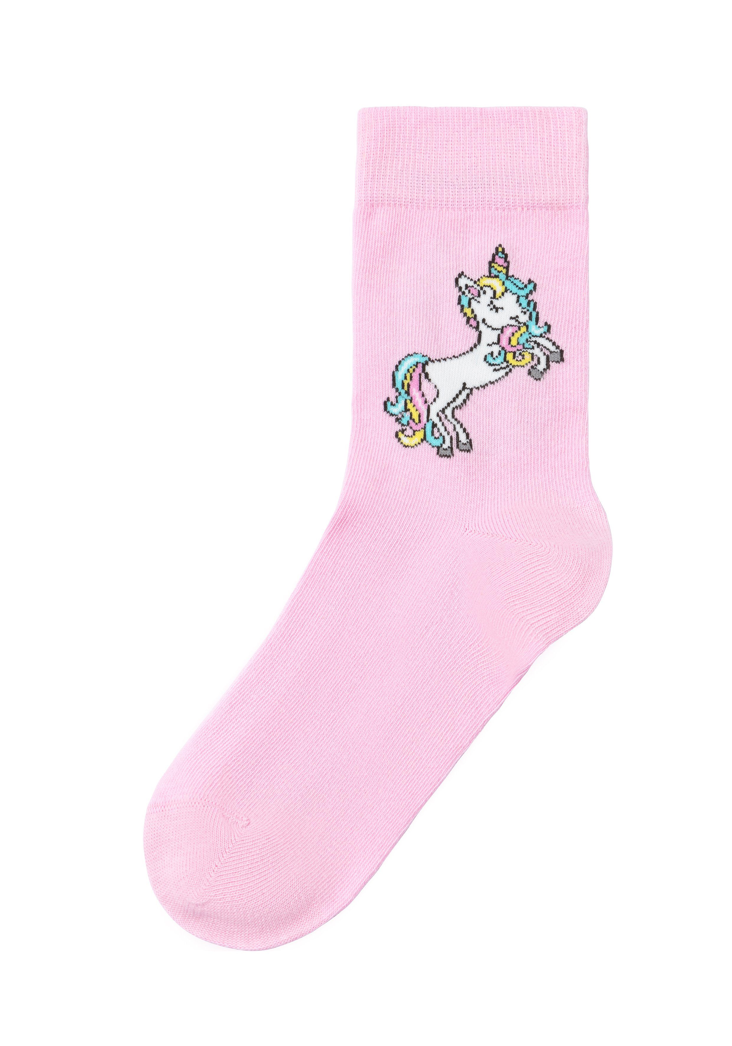 (4-Paar) mit H.I.S Basicsocken Einhorn Motiven