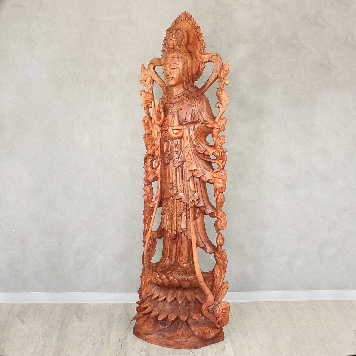 Oriental Galerie Dekofigur Guanyin Guan Herstellung Yin Skulptur in Ursprungsland 160 Handarbeit traditionelle cm (1 im Holz Figur St)