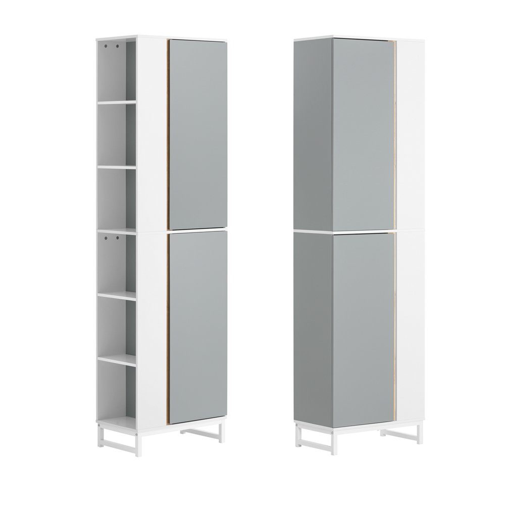 SoBuy Hochschrank schmal mit 2 Türen aus Holz und Metall Hellgrau BZR76-HG günstig online kaufen