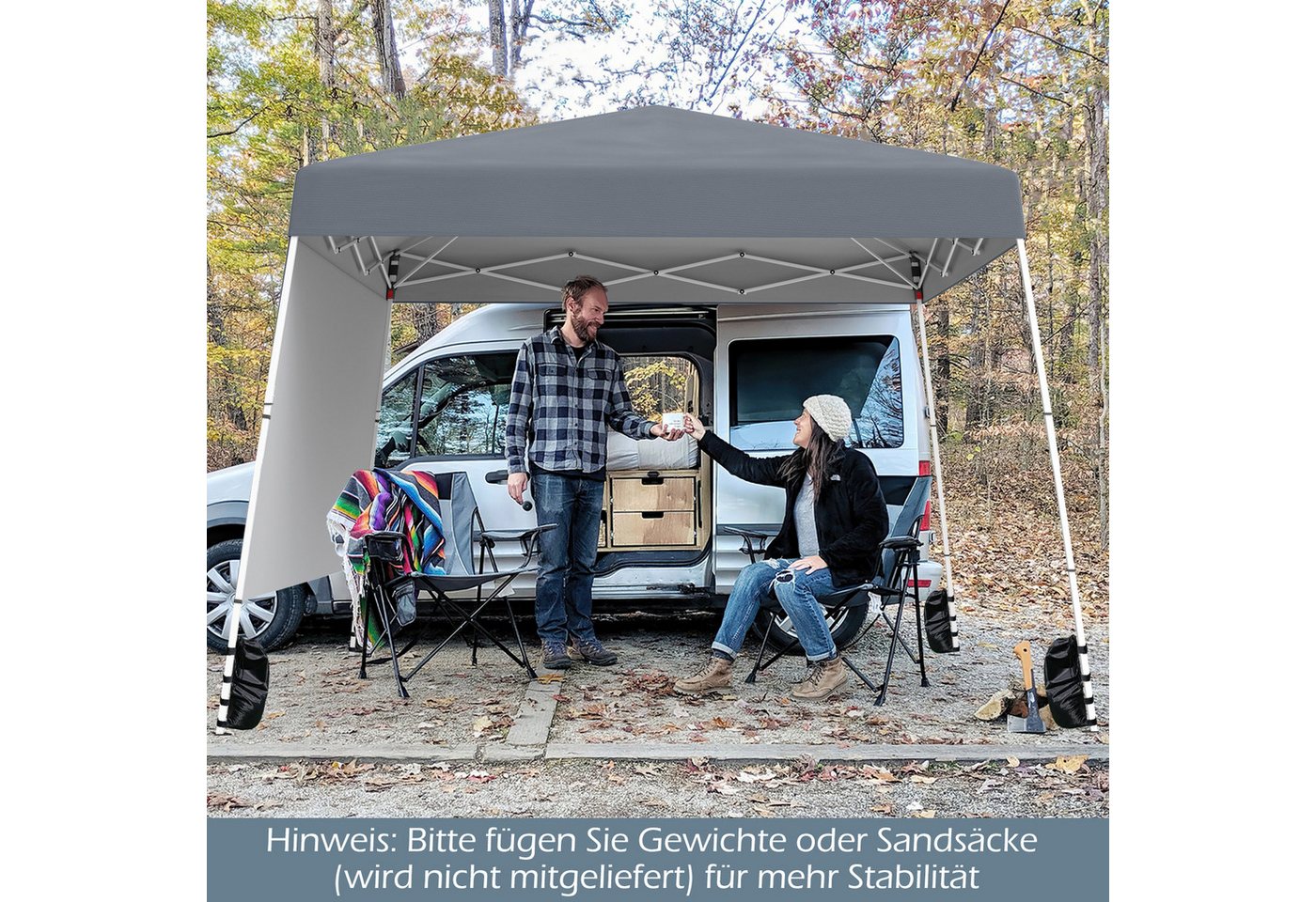 Thumbnail - COSTWAY Faltpavillon, 2,4x2,4 m Pop-up-Pavillon mit 1 Seitenwand, Rucksack