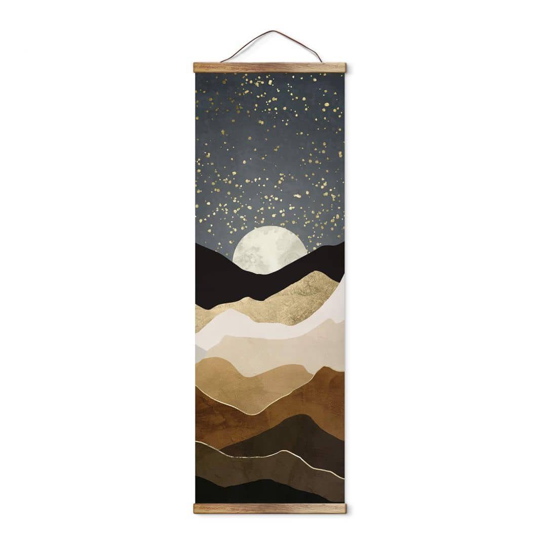 K&L Wall Art Leinwandbild Vintage Stoffbild Poster Natur Berge gold Mond Feng Shui Deko, SpaceFrog Banner modern ohne Zubehör