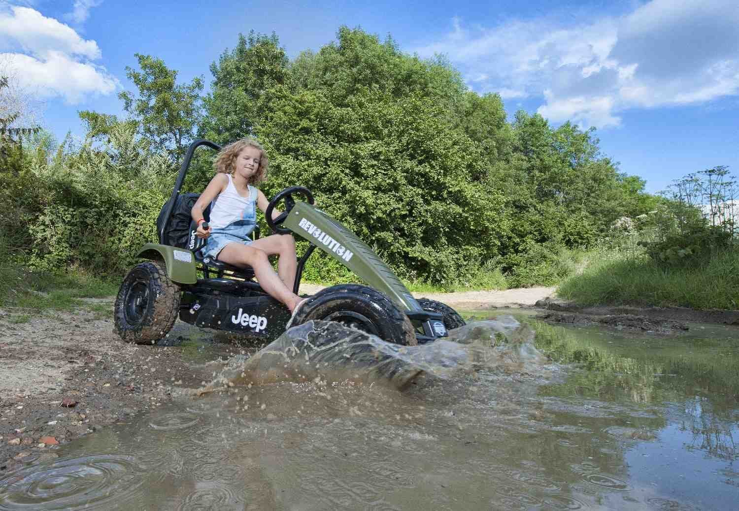 Berg Go-Kart BERG Gokart XL Jeep Revolution BFR-3 mit Gangschaltung olivegrün, mit Gangschaltung & Soziussitz