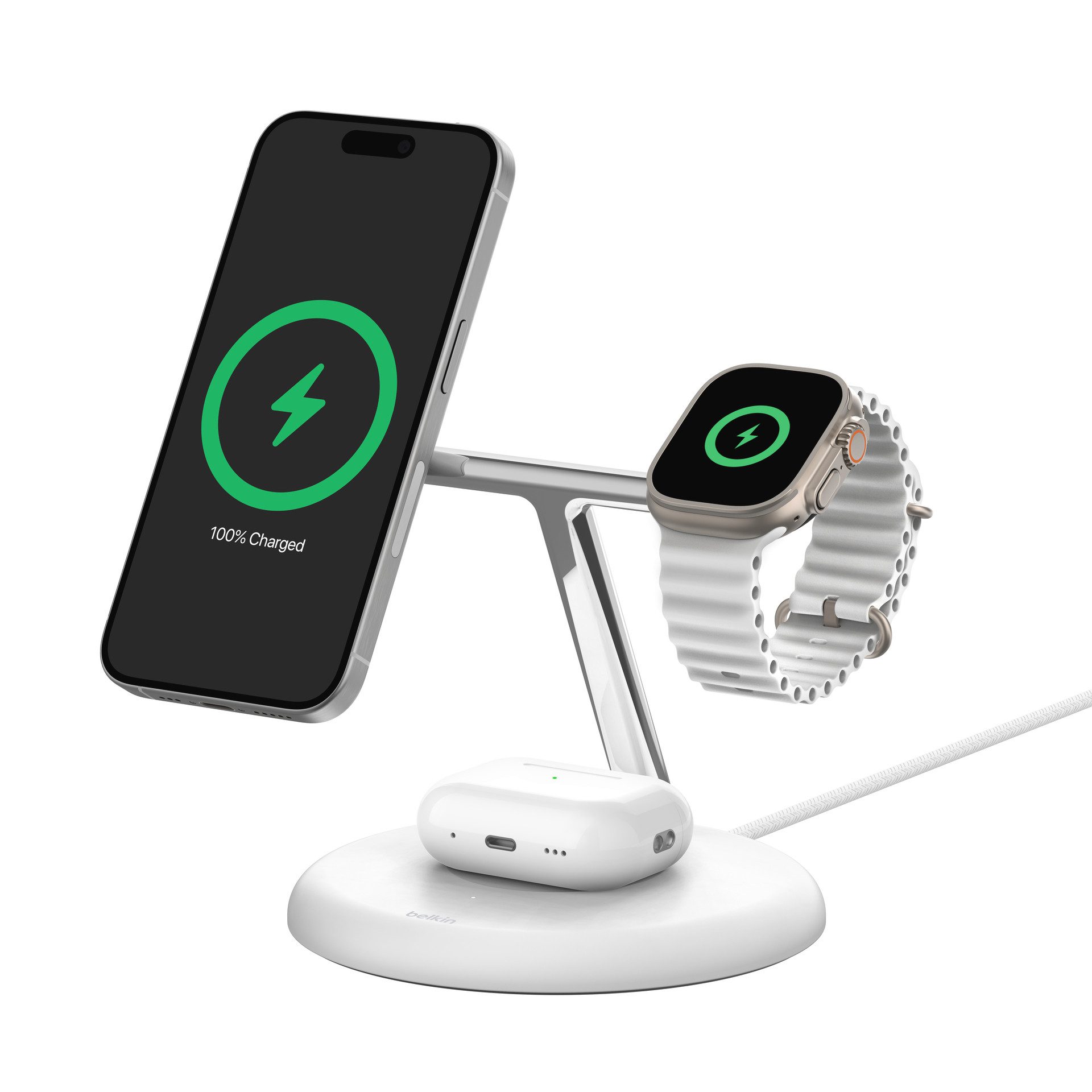 Belkin BoostCharge Pro 3-in-1 Ladestation (iPhone 17/Air/16/15, Pixelsnap, AirPods, Apple Watch) – Bild 4 von 5