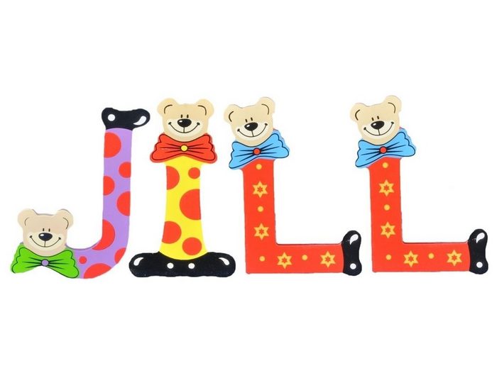 Playshoes Deko-Buchstaben (Set 4 St) Kinder Holz-Buchstaben Namen-Set JILL - sortiert Farben können variieren bunt