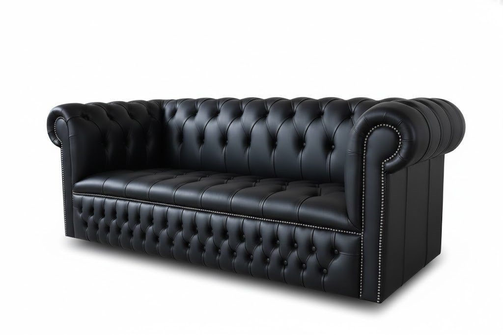 Xlmoebel Chesterfield-Sofa Polster XXL 3 Sitzer Schwarze Sofa Couch Big Sofas 100% Leder Sofort, Sofa 1 Teile, Hergestellt in Europa
