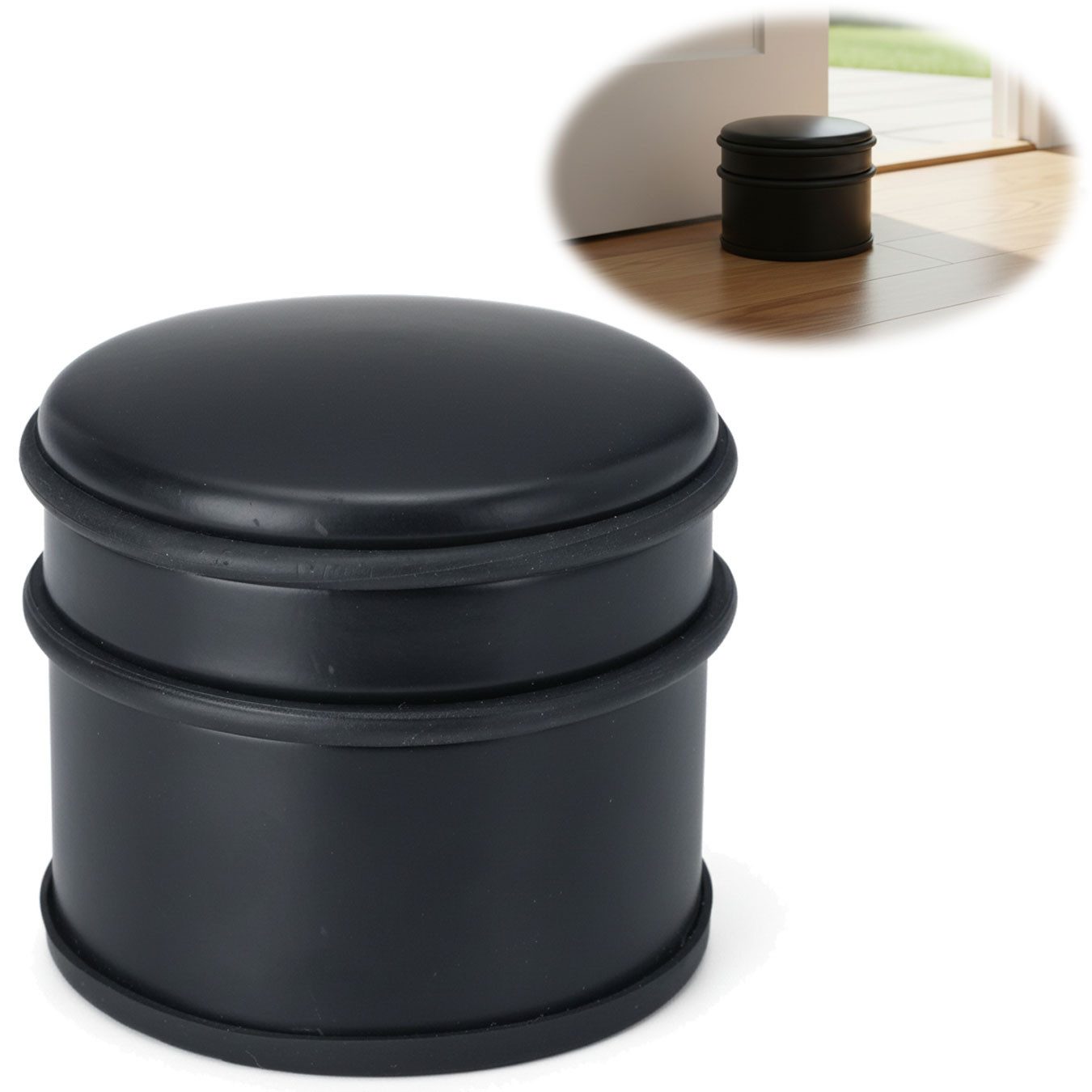LS-LebenStil Türstopper Premium Türstopper Schwarz Matt 9cm 1,1 kg schwerer Bodenstopper (mit Gummi-Ringen Bodenstopper Türpuffer Türhalter, 1 St., Türsack Fensterstopper Boden Gummi Tür Stopper Buchstütze)