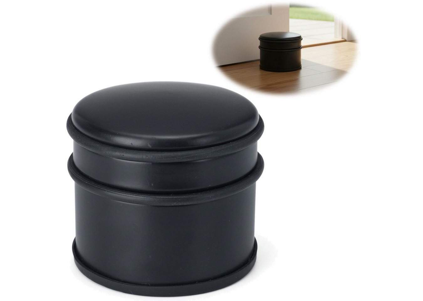 LS-LebenStil Türstopper Premium Türstopper Schwarz Matt 9cm 1,1 kg schwerer Bodenstopper (mit Gummi-Ringen Bodenstopper Türpuffer Türhalter, 1 St., Türsack Fensterstopper Boden Gummi Tür Stopper Buchstütze)