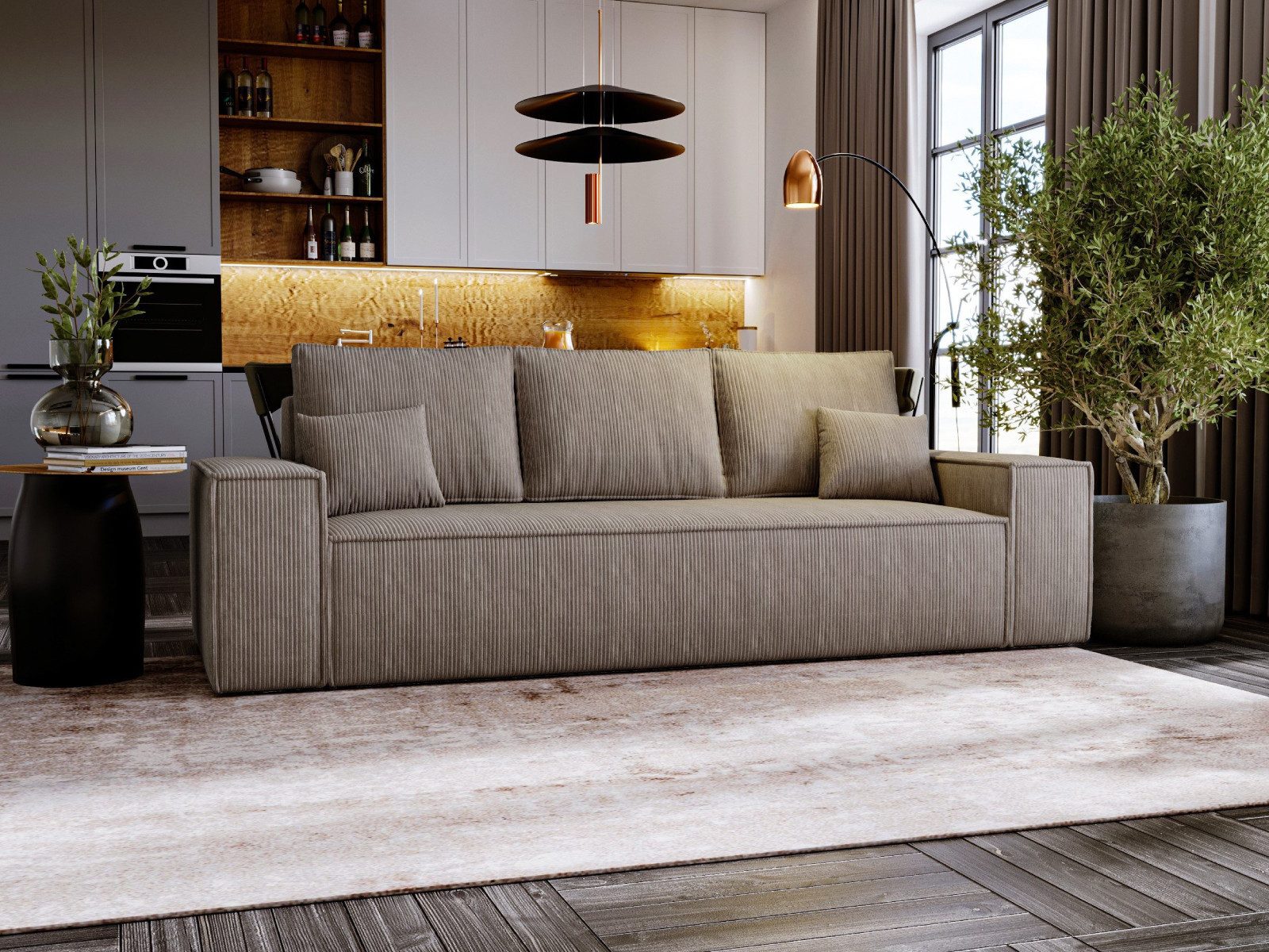 yourhouse24 Big-Sofa OLIMPIA 256 cm, Cord, mit Bettkasten & Schlaffunktion, Cord-Look mit XXL-Bettkasten