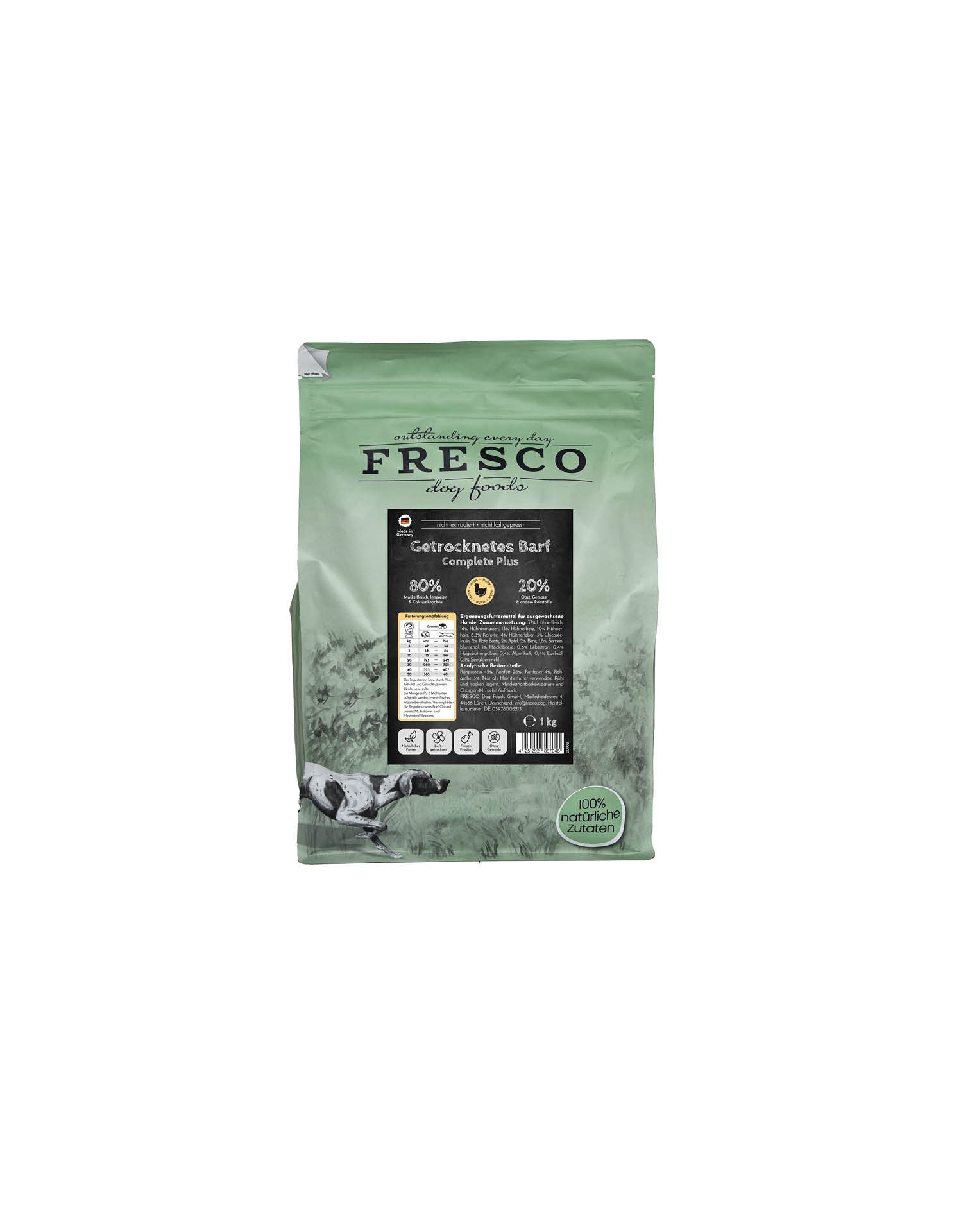 Fresco Dog TrockenBarf Hundefutter Trocken Huhn, 1kg / 2,5kg / 5kg, Trockenfutter für: Hunde, Getreidefrei, 80% Frischfleisch & ohne Zusätze