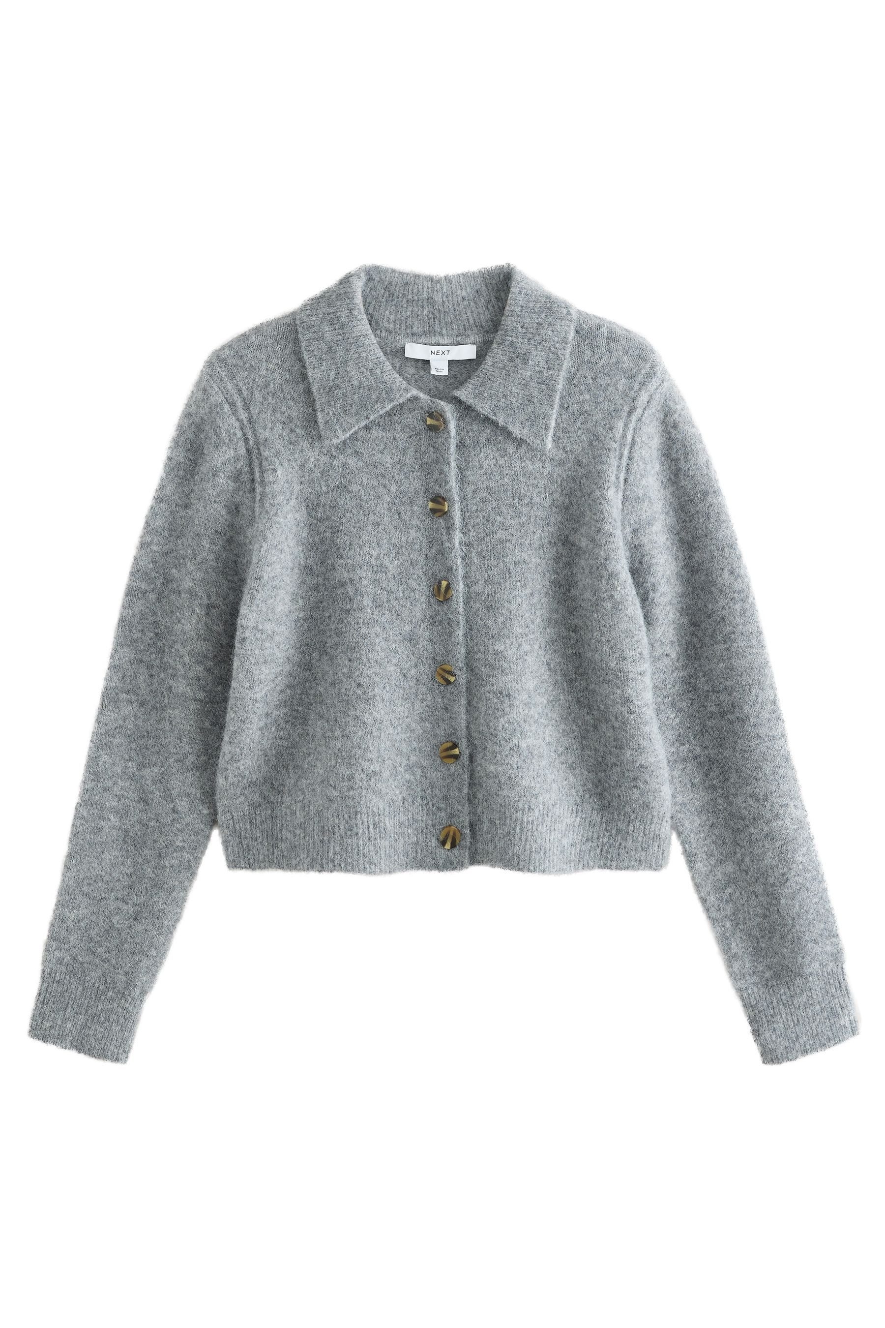 Next Strickjacke Gerippte Strickjacke mit Wollanteil und Kragen (1-tlg)