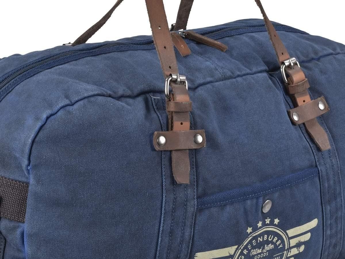 Greenburry Reisetasche Aviator Blue Edition, used Look Canvas mit Lederbesatz, Sporttasche 65cm, Weekender