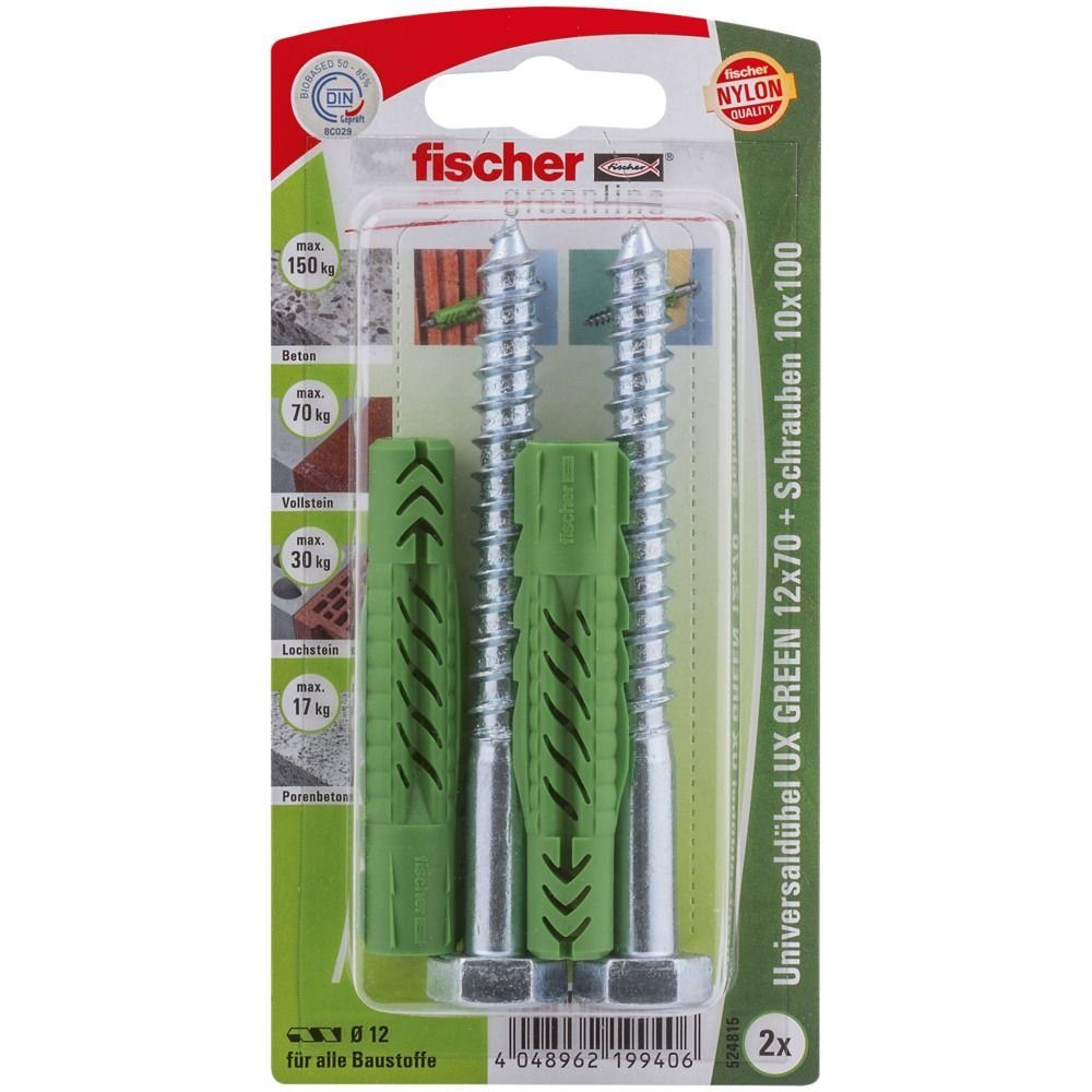 fischer Schrauben- und 70 Universaldübel-Set 12.0 mm x green Fischer Dübel-Set - UX