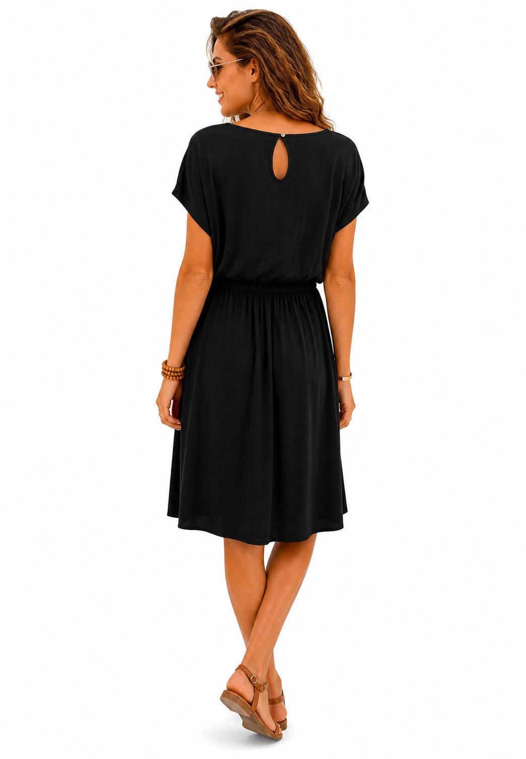 Eight2Nine Sommerkleid Damen Luftiges Sommerkleid aus Viskose mit Bindegürtel Sommerkleid
