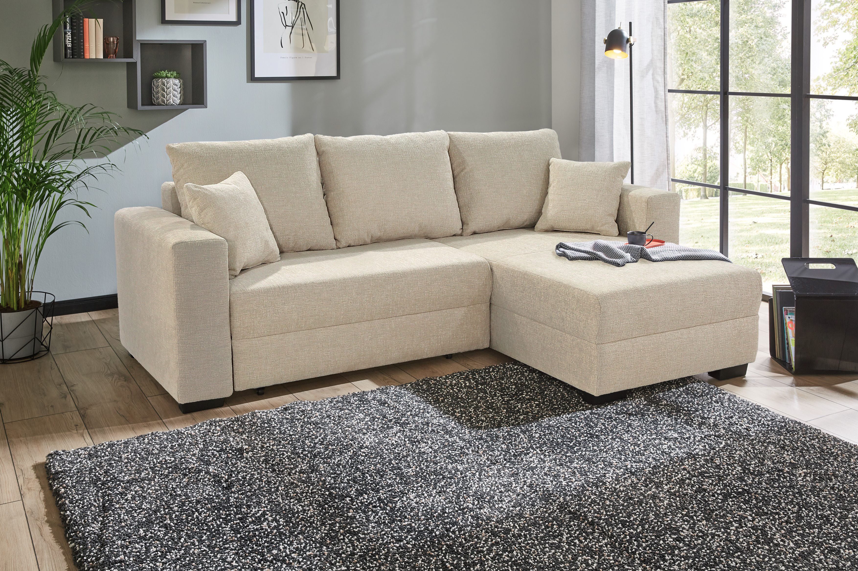 Jockenhöfer Gruppe Ecksofa Elmau L-Form, B: 235cm, mit Bettfunktion, Bettkasten & 2 Zierkissen